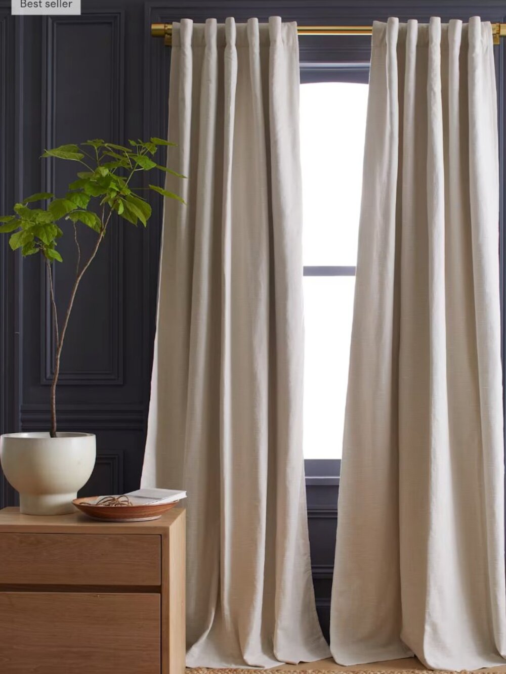 Quince Cotton Slub Room Darkening Curtain Natural 48 x 96 NWOT, Single Panel